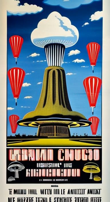 Retro-Futuristic Mushroom Cloud Propaganda Poster