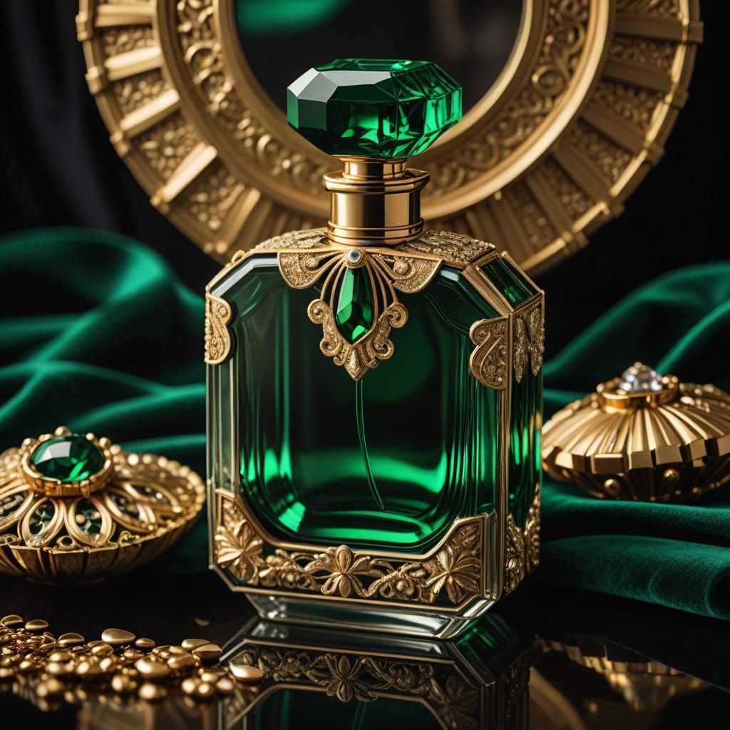 Elegant Art Deco Masterpiece in Emerald and Gold