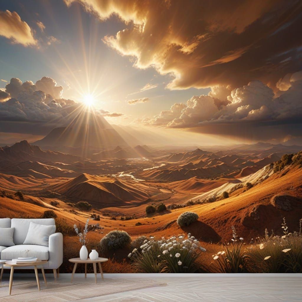 Panoramic World in Shades of Brown with Divine Sunshine