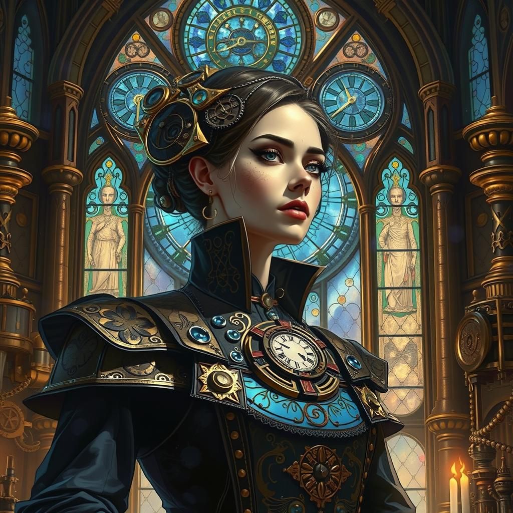 Steampunk Neo-Gothic Temple with Priestess