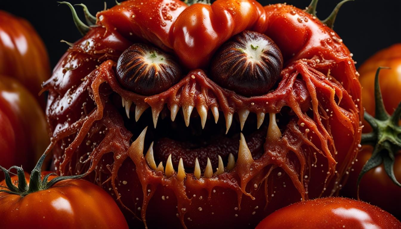 Hyperrealistic Tomato Monster Portrait in Golden Light