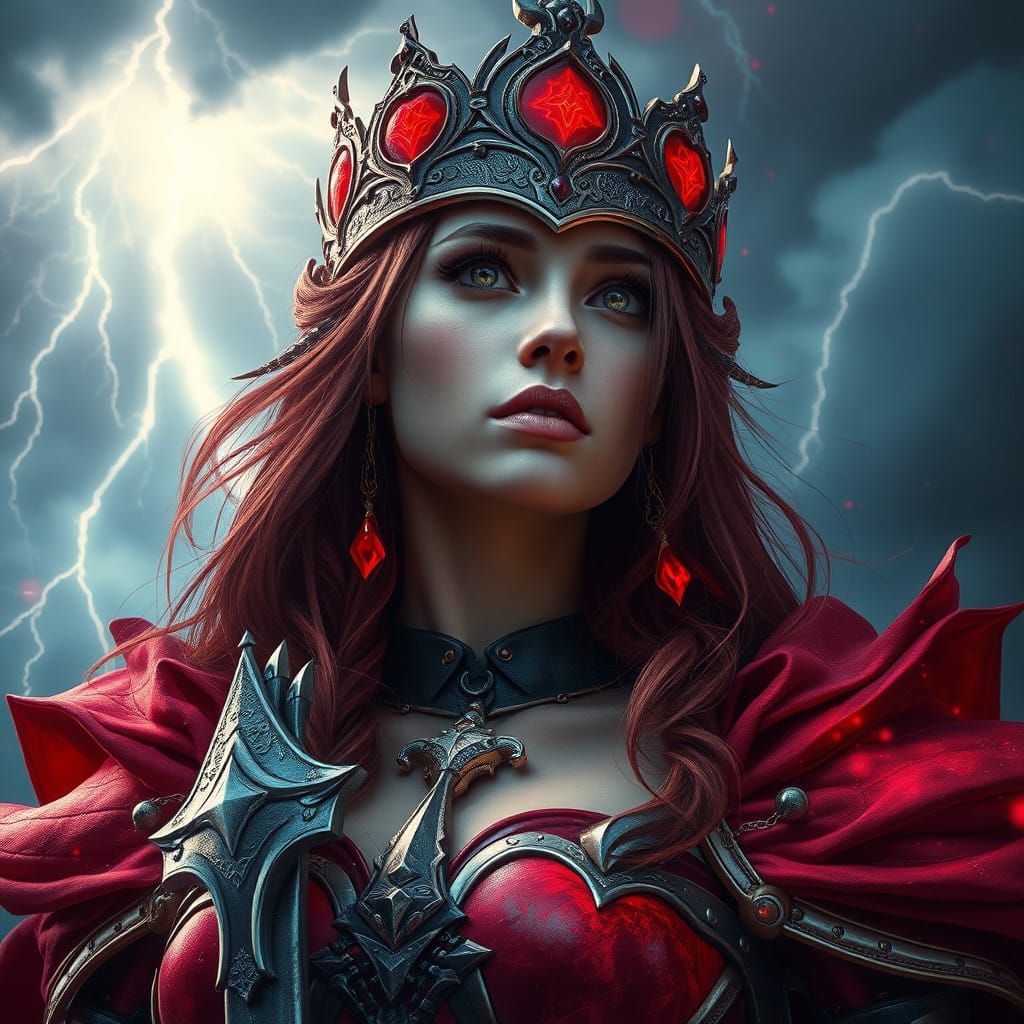 Queen of Hearts in Triadic Colors, Ready for Battle