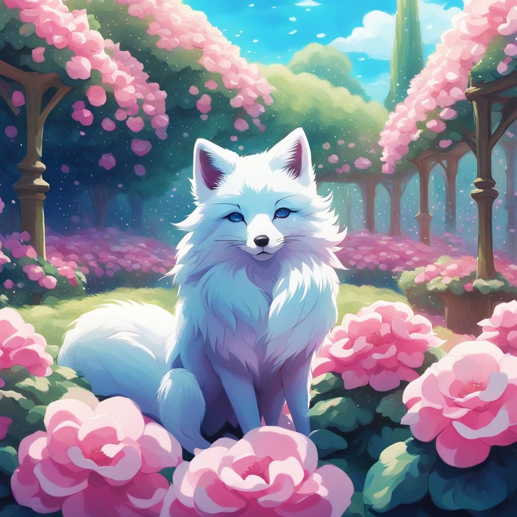 Anime Fox in a Whimsical Begonia Garden