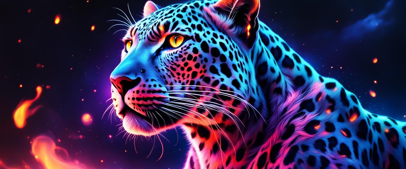 Neon Leopard in Space: Digital Matte Painting