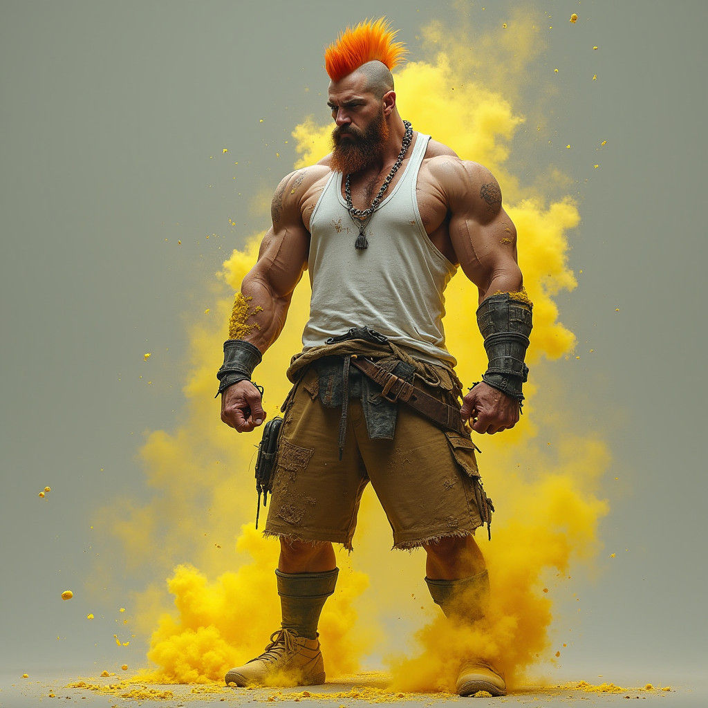 Imposing Mohawk Warrior in Gritty, High-Contrast Style