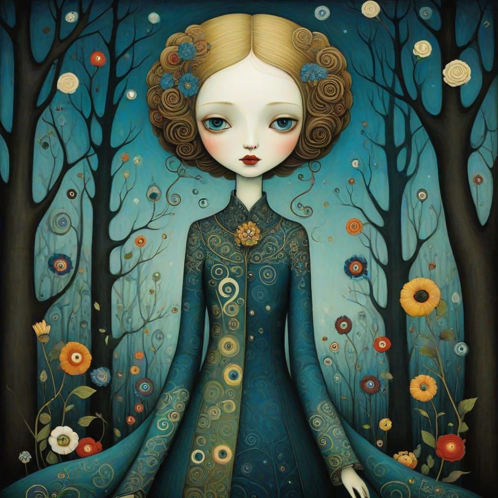 Vibrant Folk Art Scene in Art Brut Style