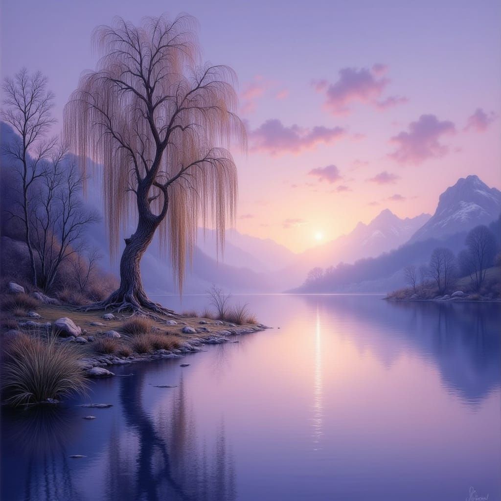 Tranquil Lake at Twilight Oil Painting