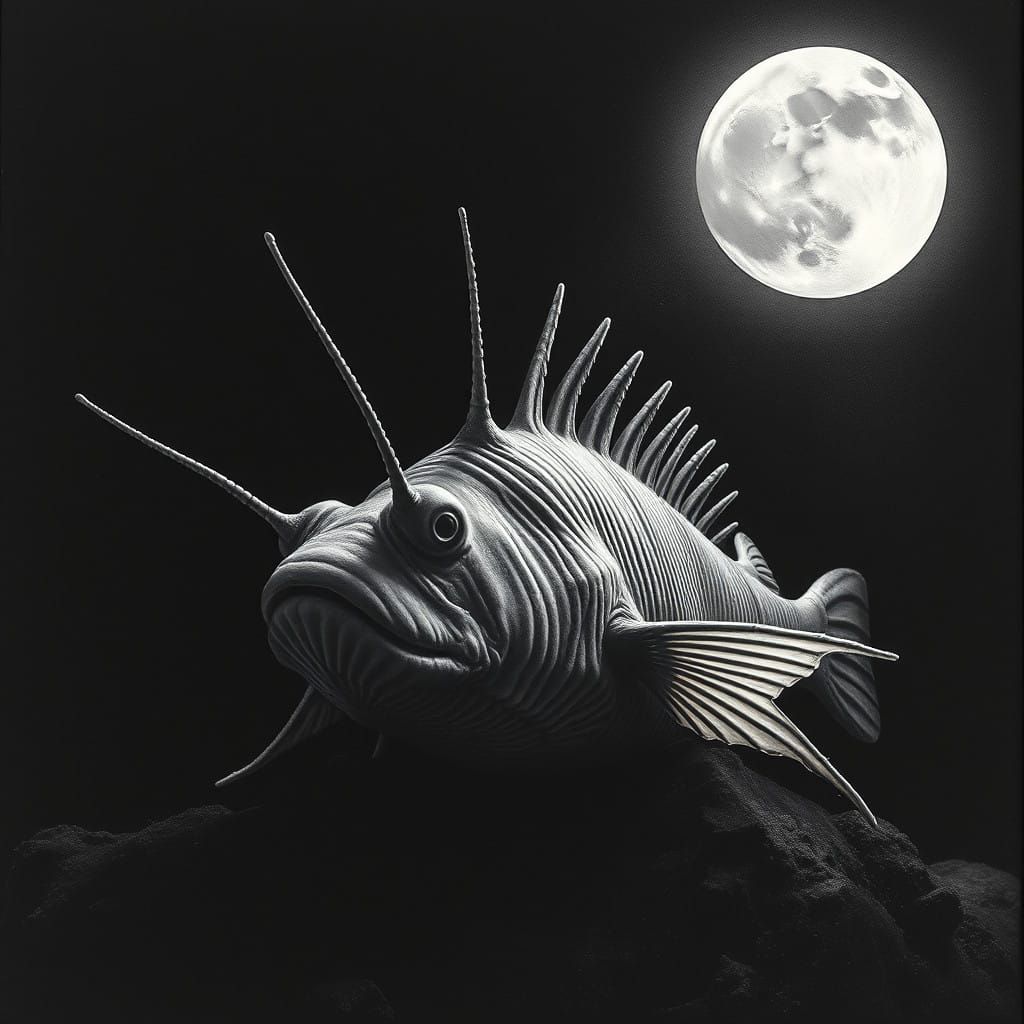 Majestic Anglerfish in Ethereal Autumn Moonlight