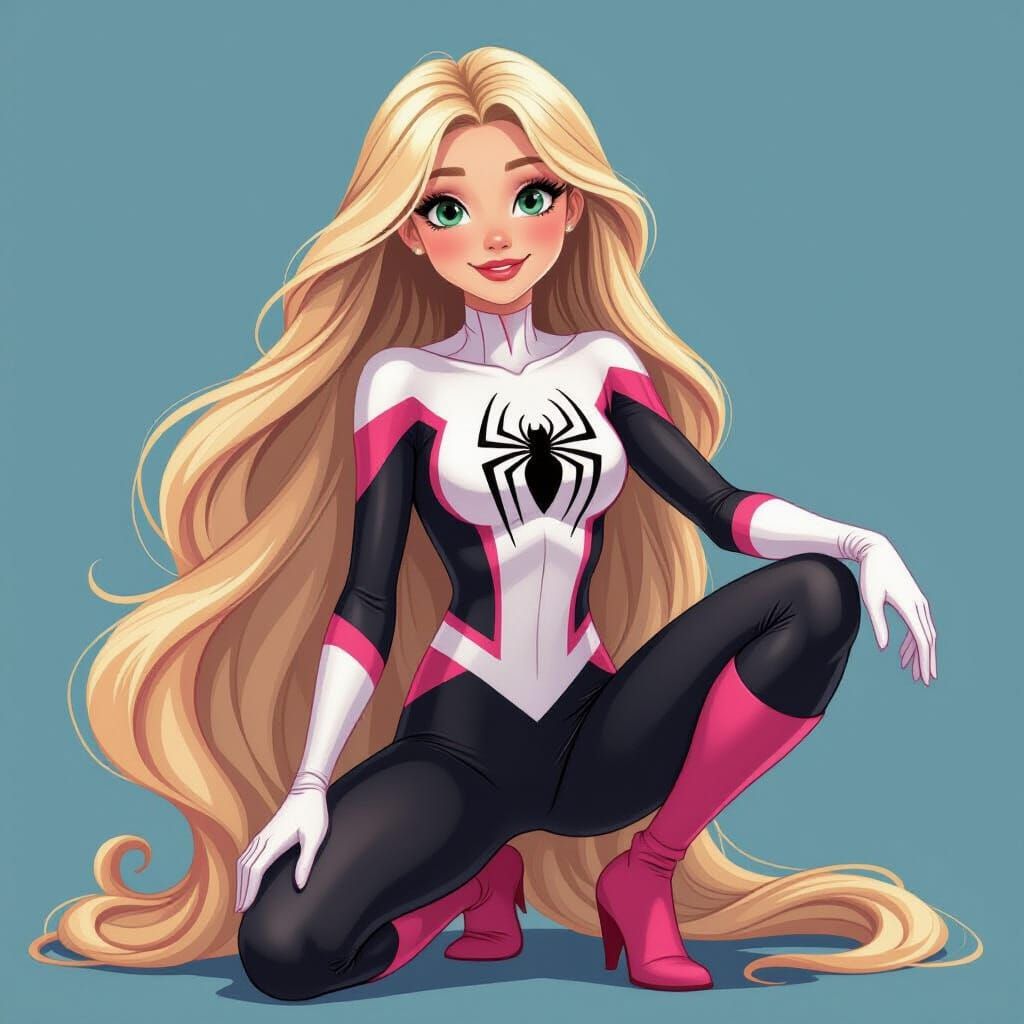 Rapunzel as Spider-Gwen with Pink Highlights