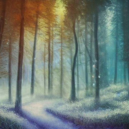 Misty Forest: Crystal Morning Snow in Emerald Light