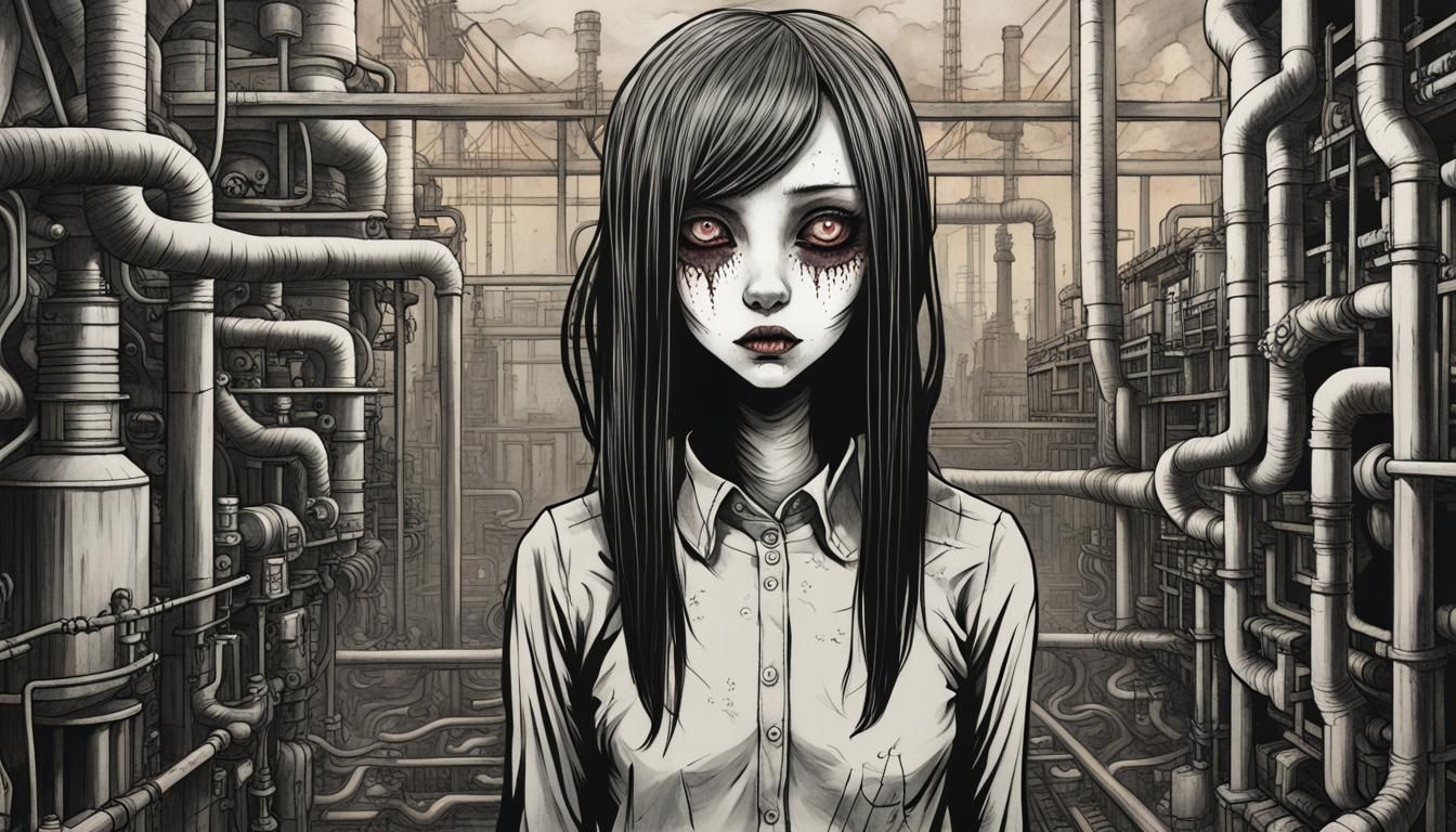 Creepy Demon Monster Girl in Junji Ito Style