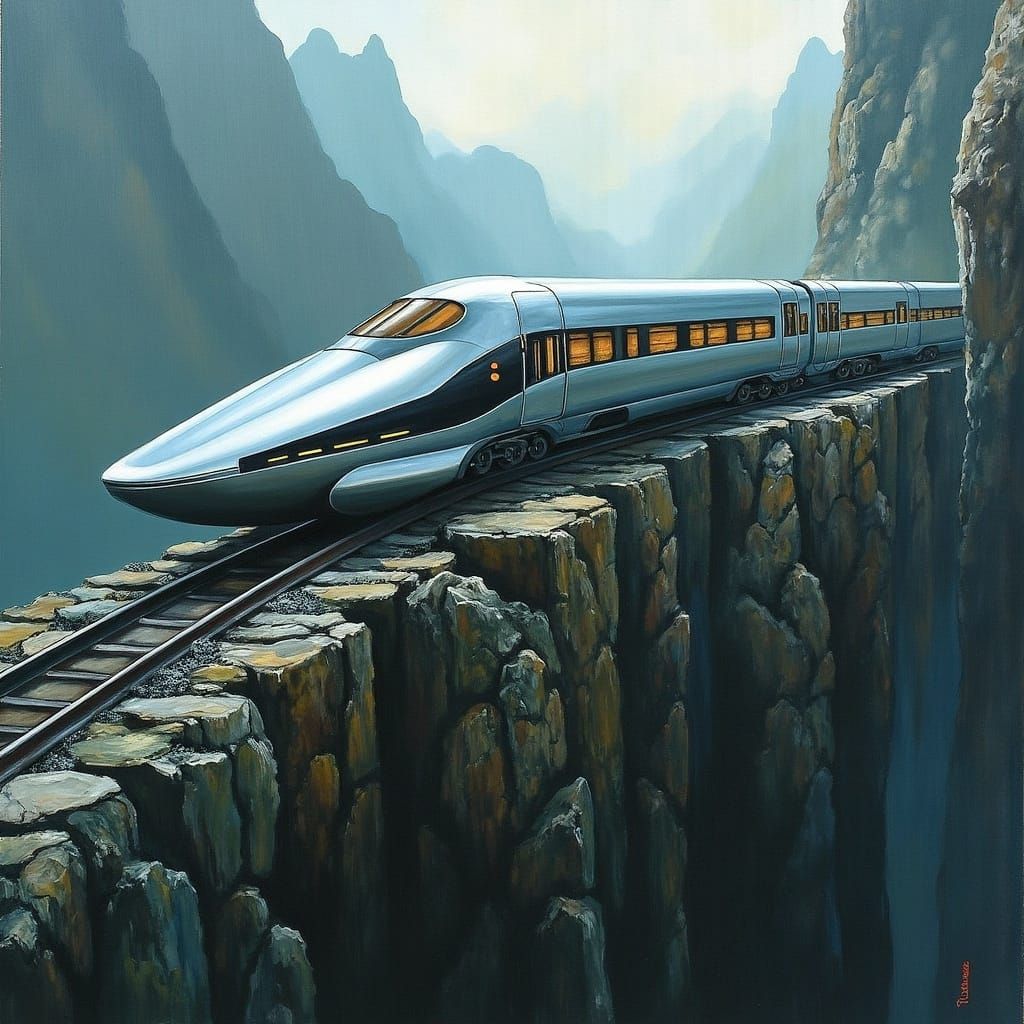 Futuristic Indonesian Train on Cliffside Track