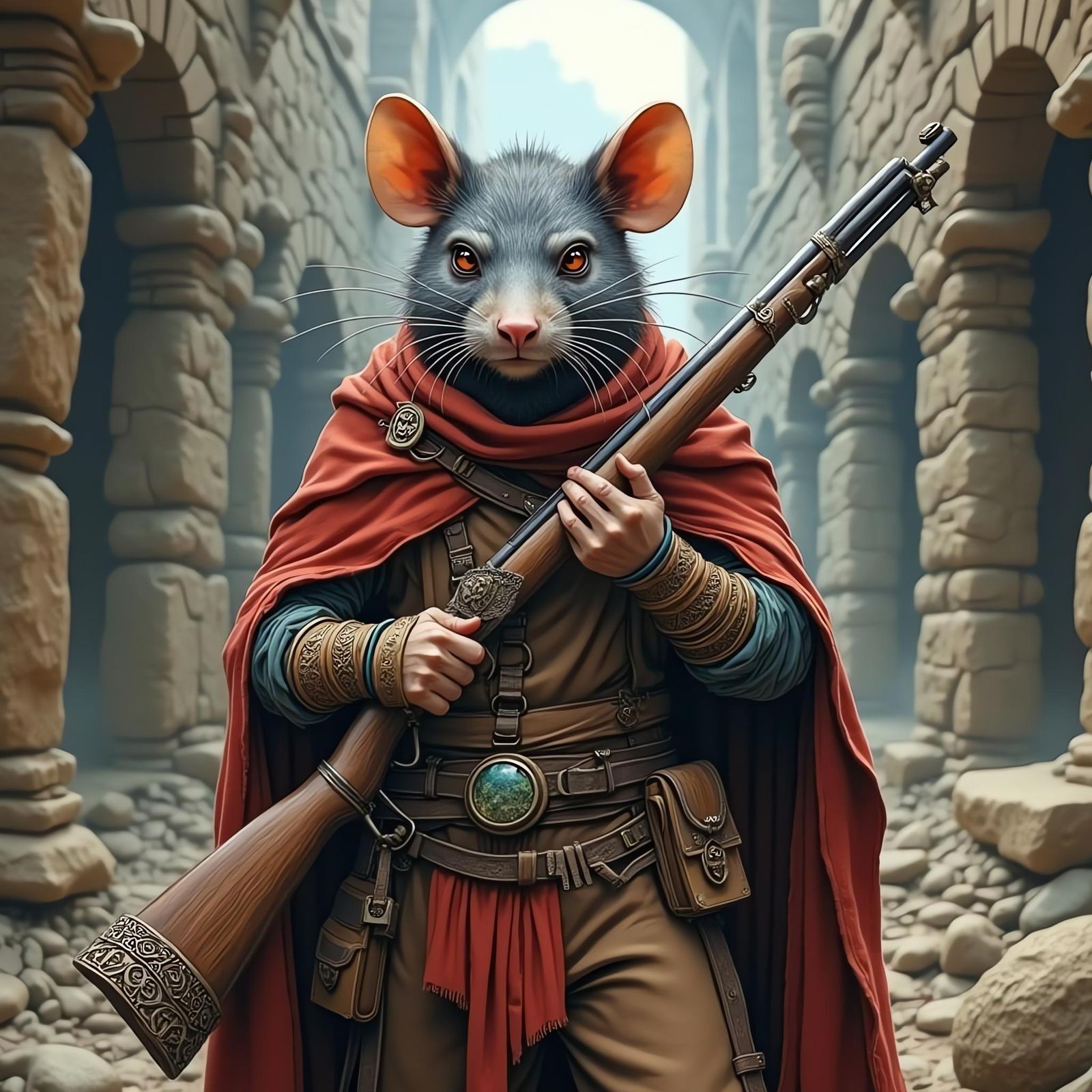 Ratfolk Adventurer Portrait in Cel-Shaded Style