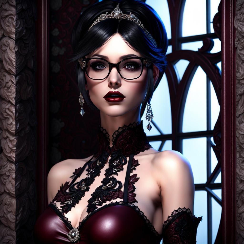 Gothic Woman in Latex Lingerie, Hyperreal Fantasy Art
