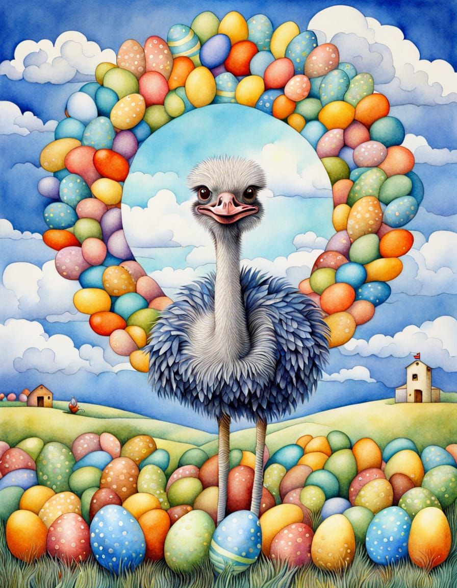 Easter Scene in Vibrant Cubist Watercolor