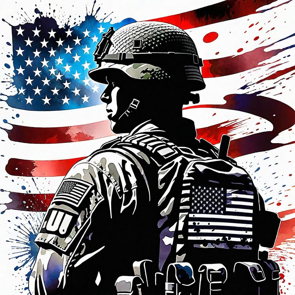 Soldier Silhouette with American Flag Splash Art