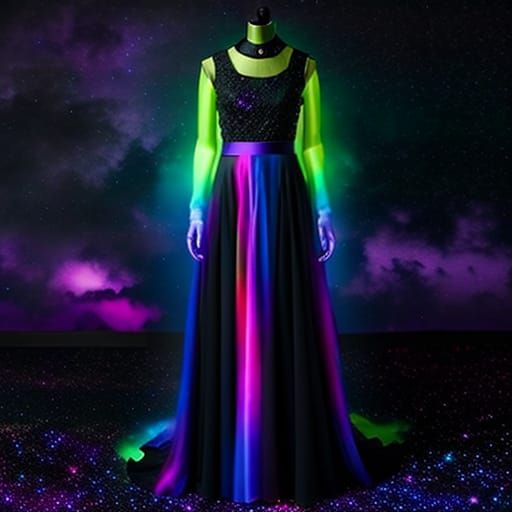 Vibrant Neon Formal Dress in Art Deco Style