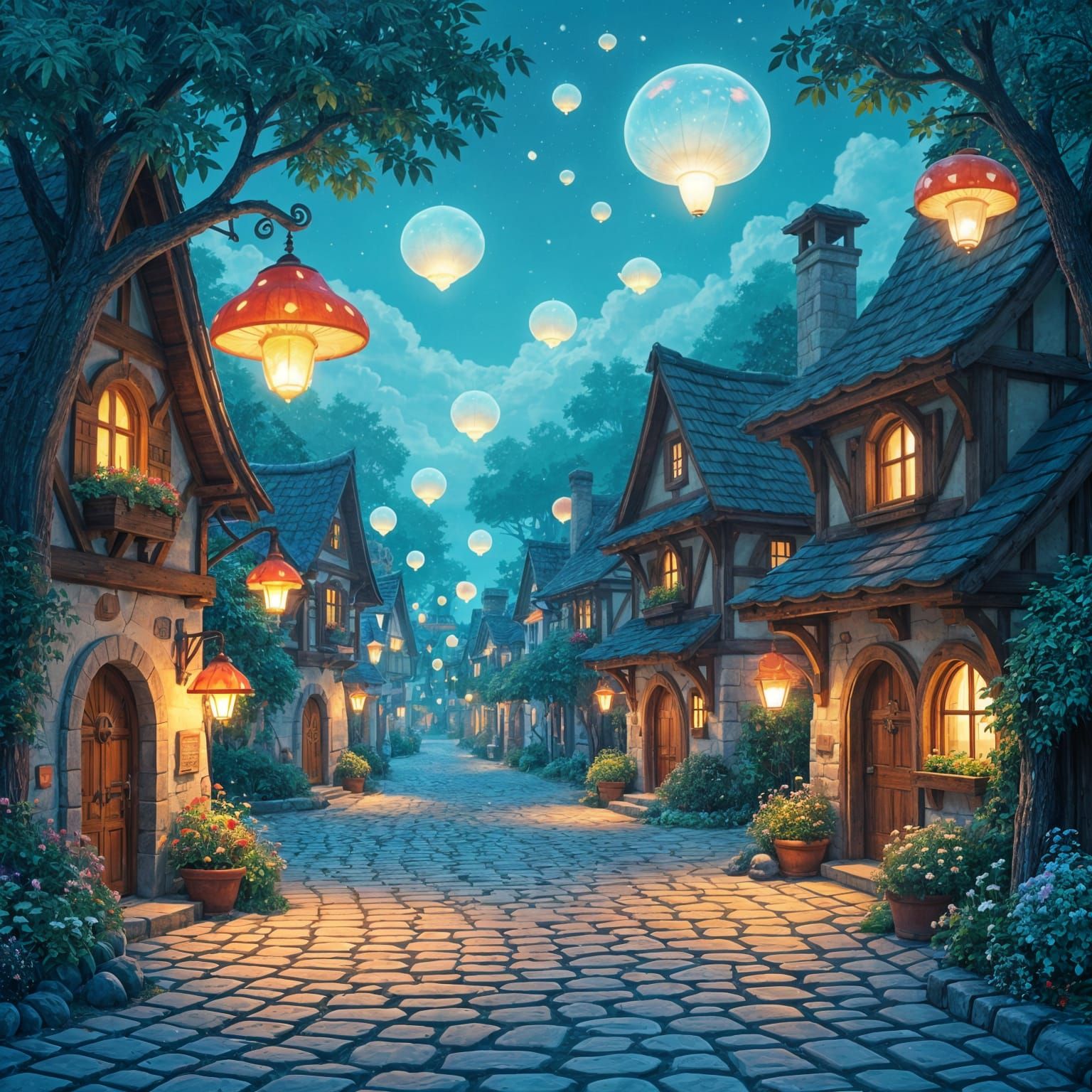 Glowbloom Festival Village Square with Bioluminescent Flora