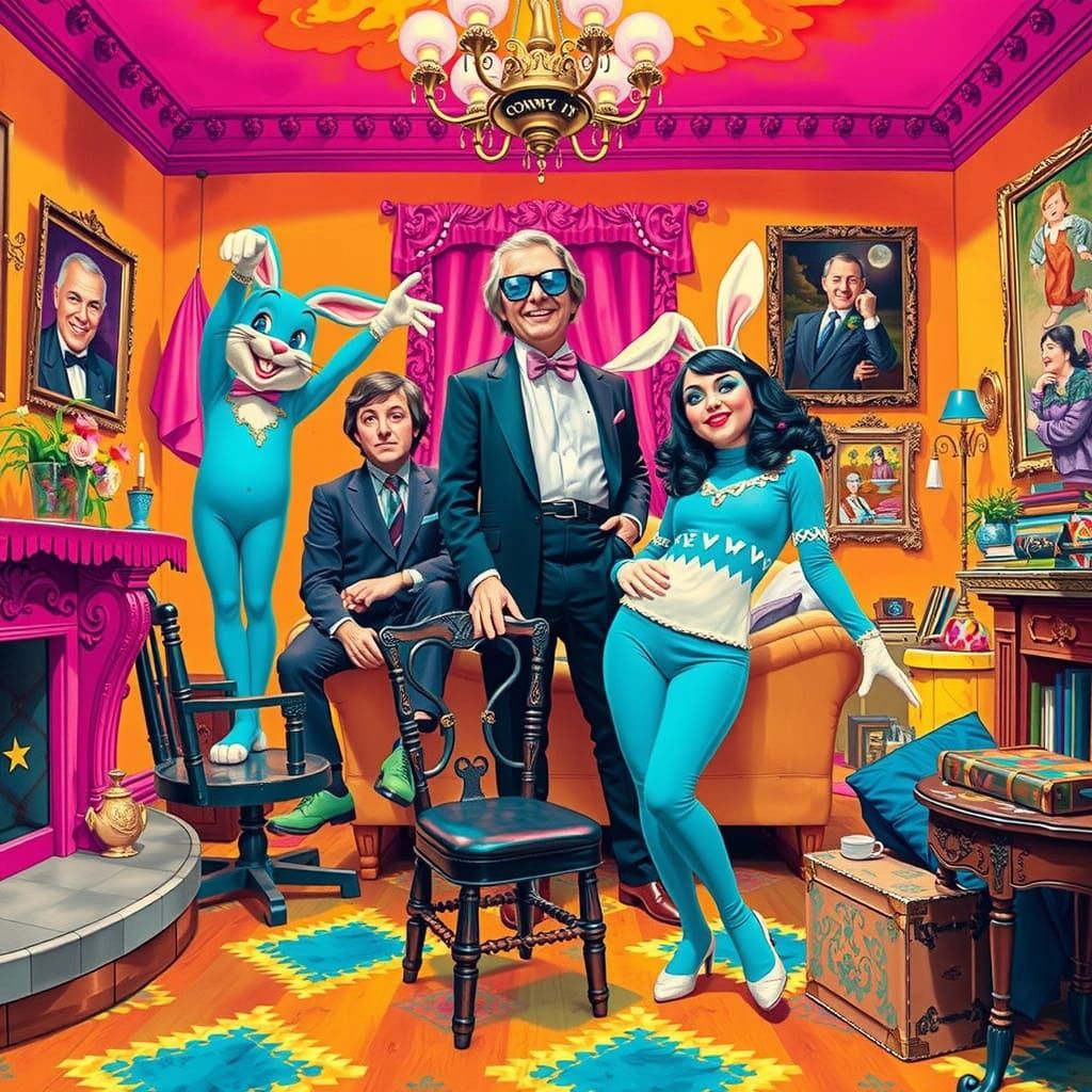 Laughing Bunnies Pose in Mansion, 1977