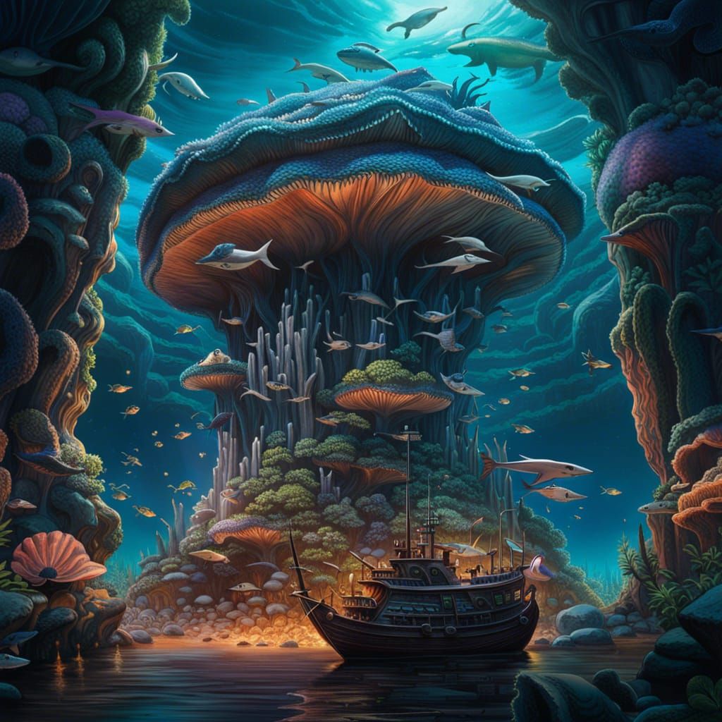 Underwater Fantasy: Bioluminescent Coral and Mermaid Kingdom...