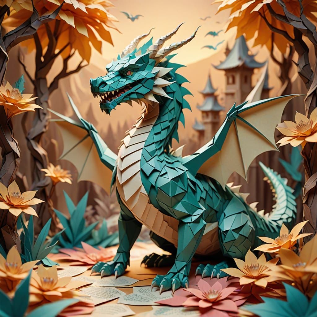 Majestic Dragon in Intricate Paper World