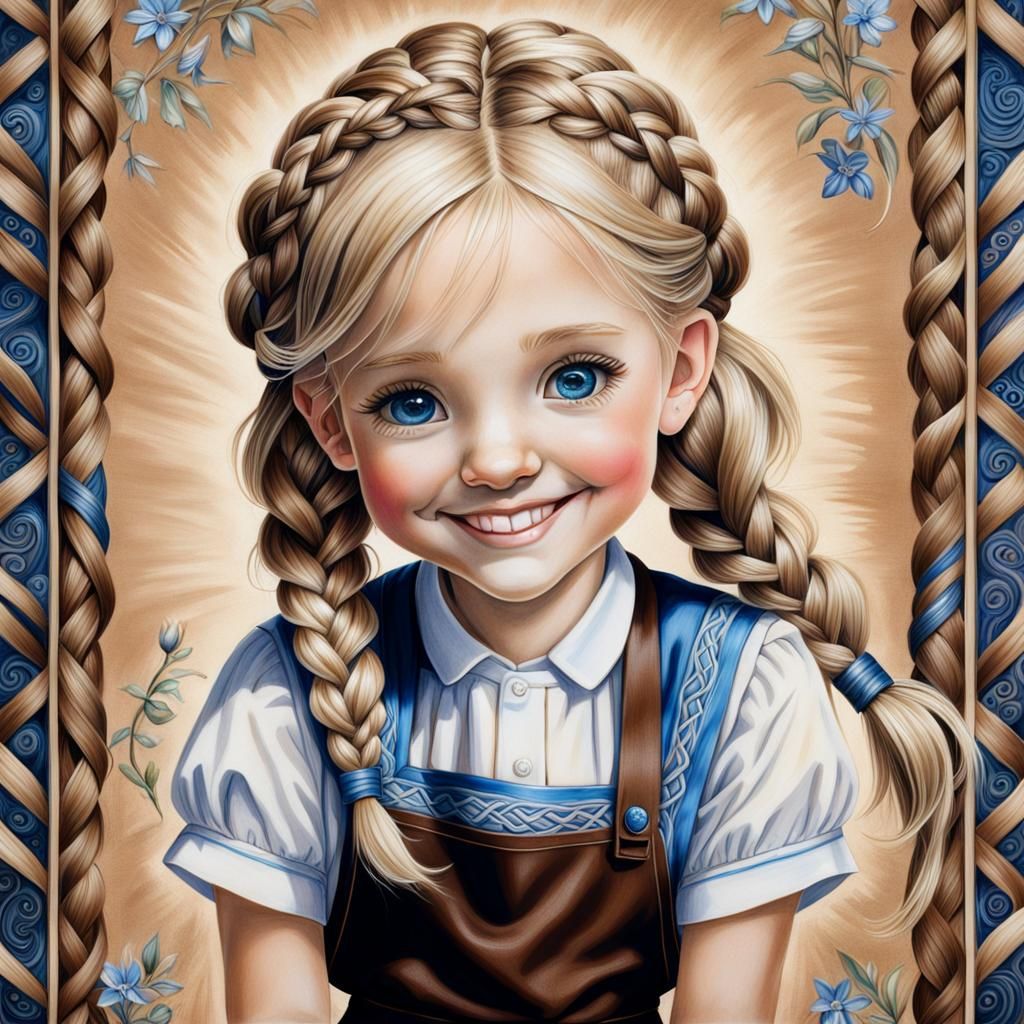 Blonde Girl with Braid: Colored Pencil Drawing