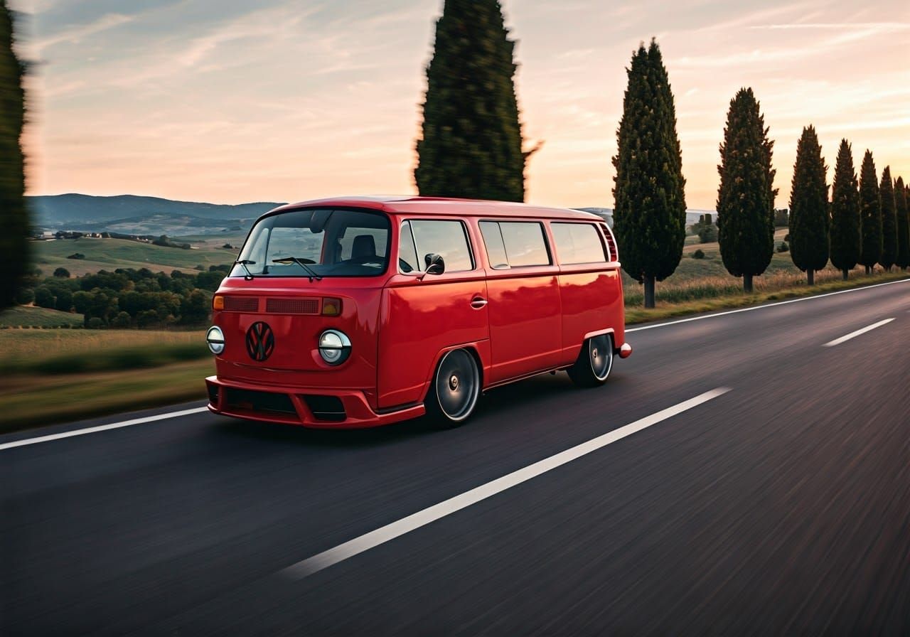 Sleek Red Kombi Volkswagen Ultra-Sport Concept Cruises Tusca...