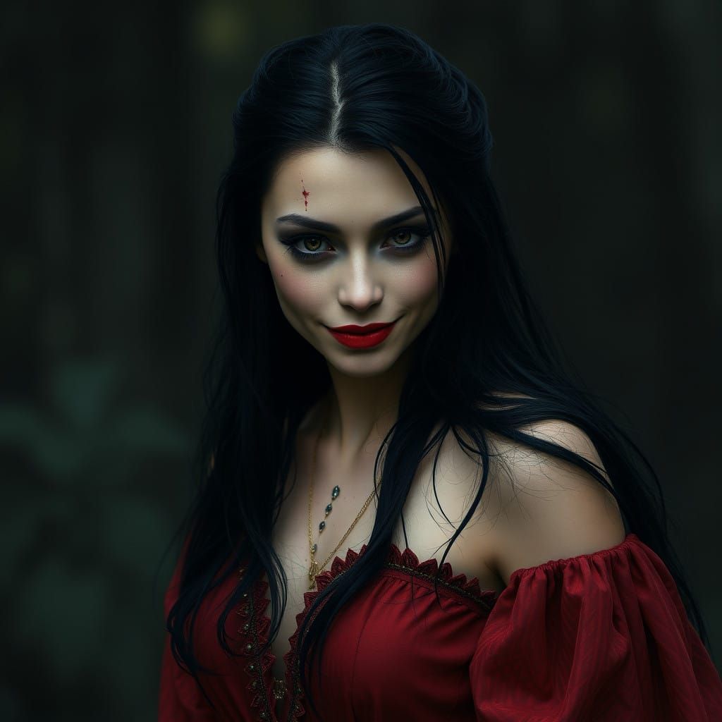 Mysterious Dark Goddess in Enigmatic Pose