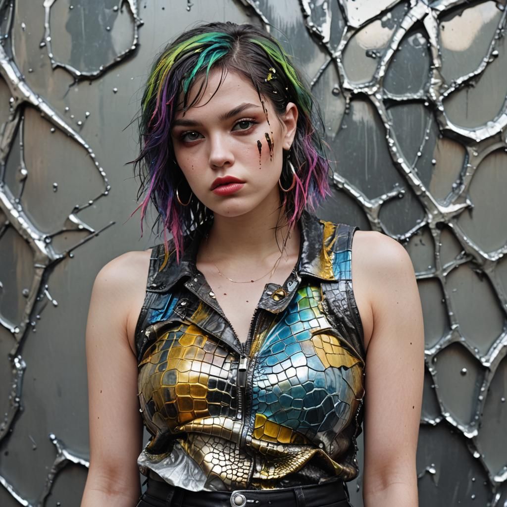 Reptilian Women with Polychromatic Metal Skin