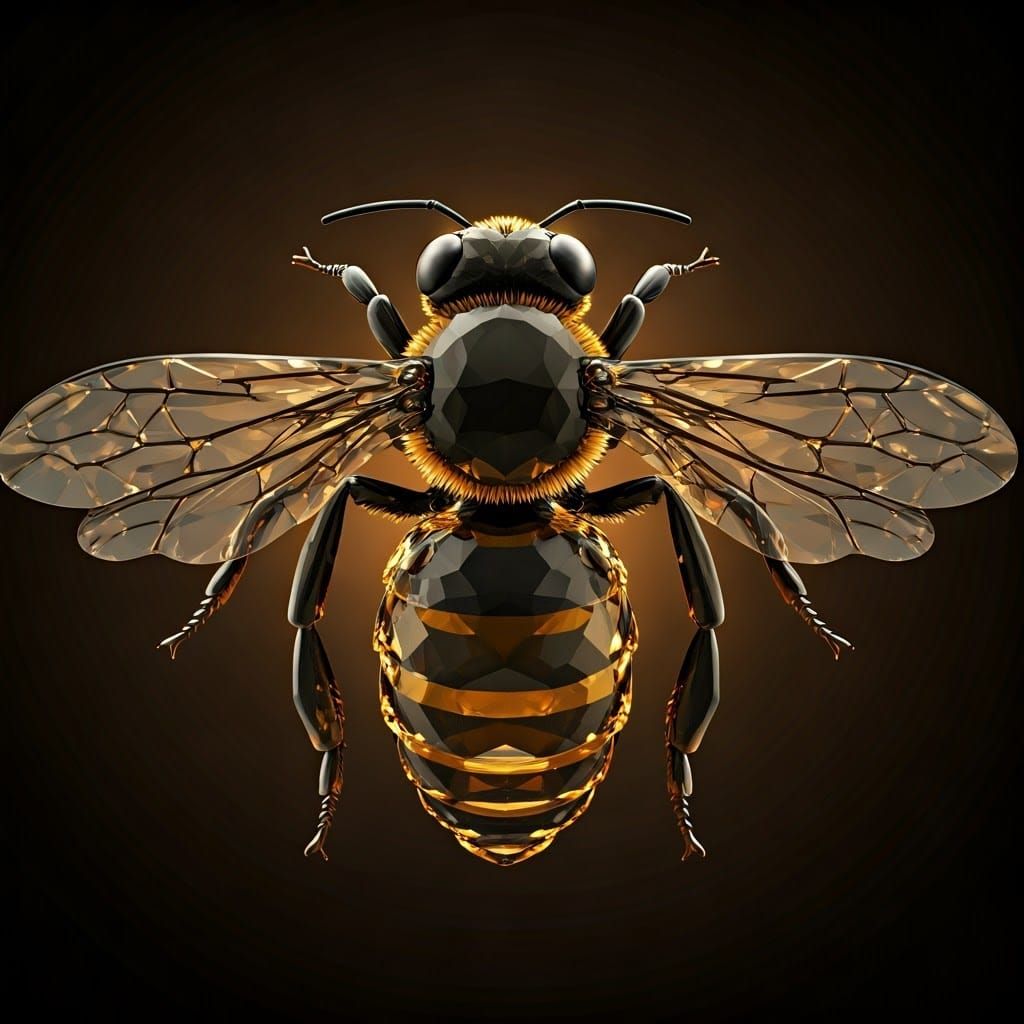 Crystal Glass Bee in Photorealistic 3D Rendering