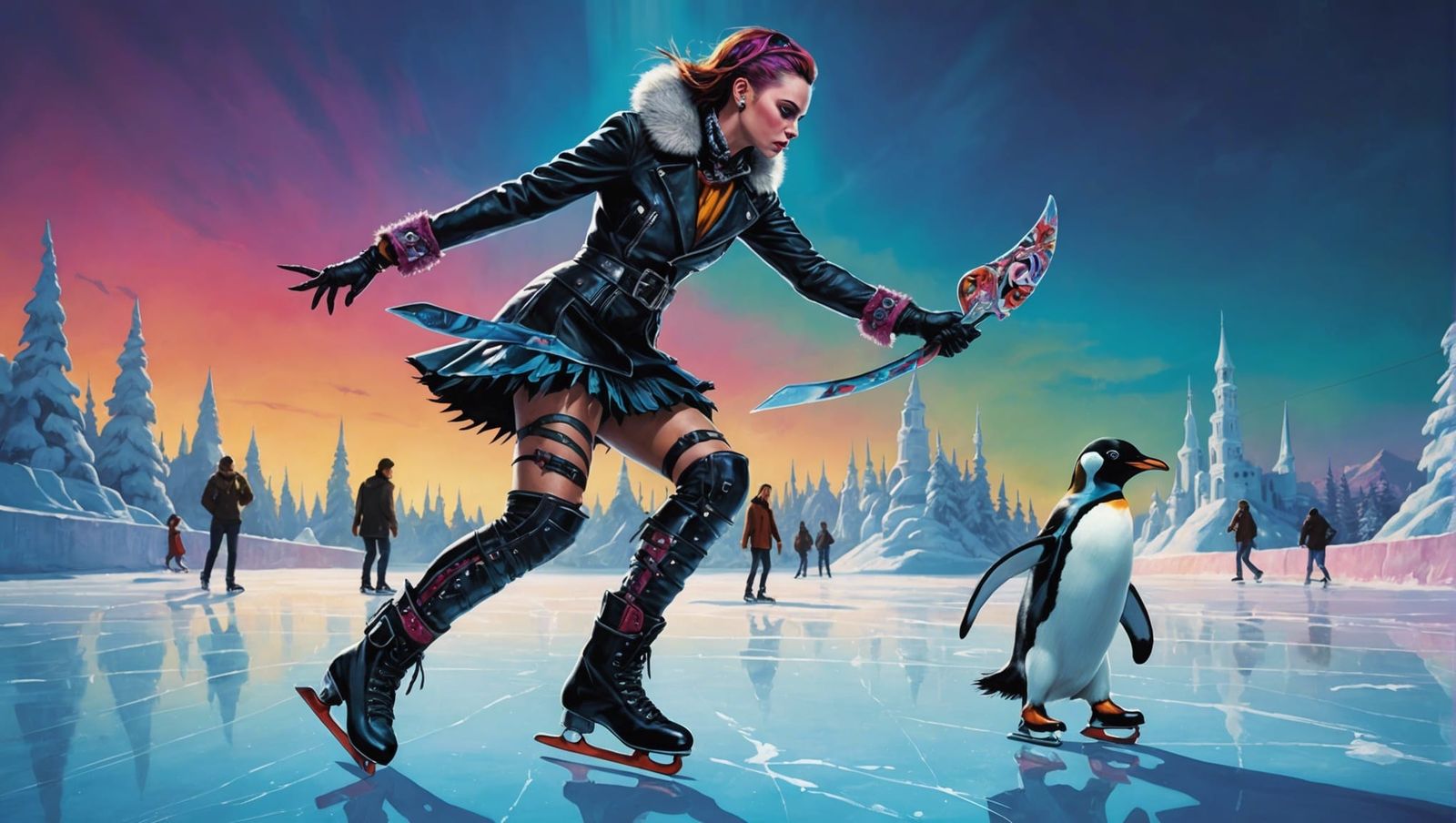 Surreal Punk Rock Girl Ice Skating Scene