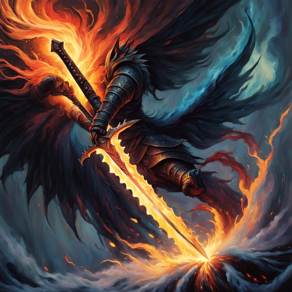 Surreal Fantasy Art of Blazing Sword Emerge from Vortex