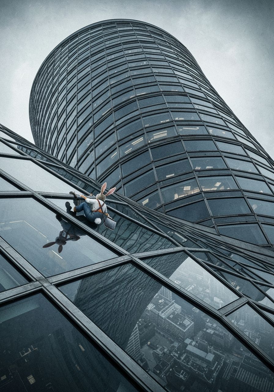 Rabbit Window Cleaner on Distorted Skyscraper