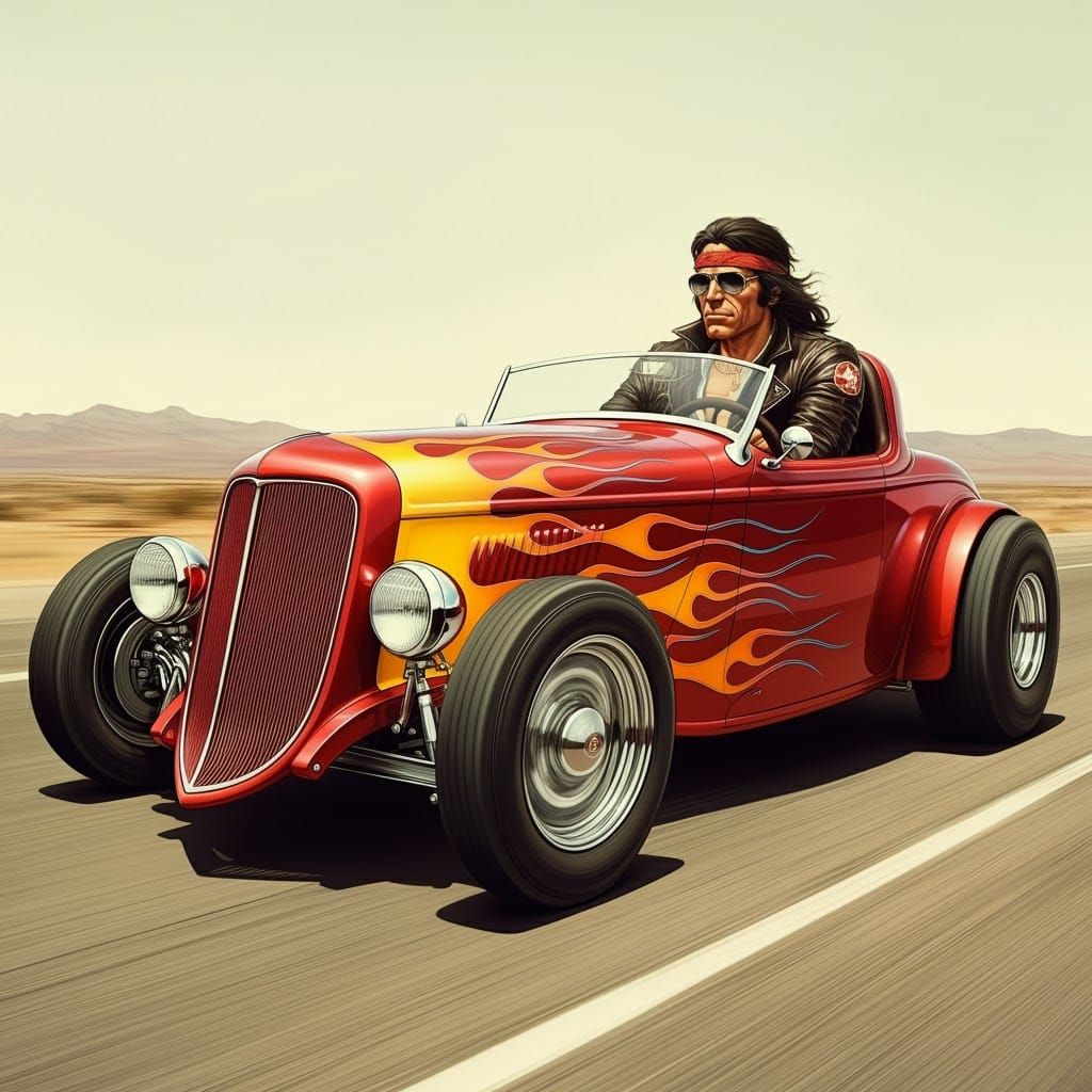 Retro Hotrod Scene Inspired by Syd Mead