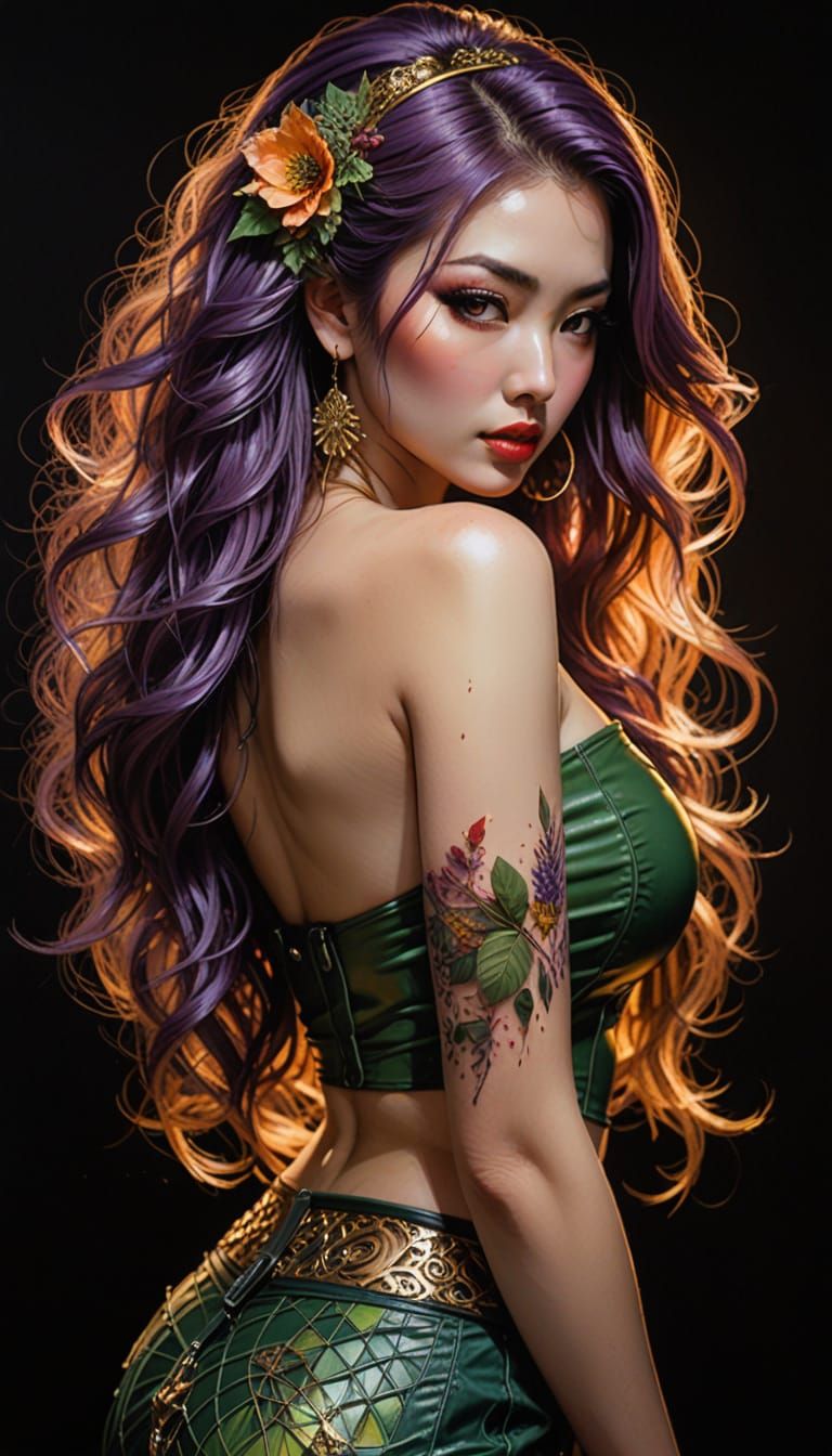 Glamorous Asian Pinup Girl in Leather and Latex