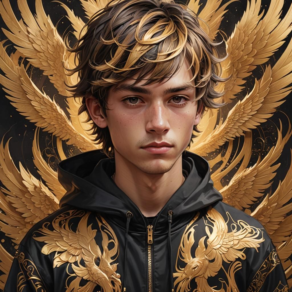 Teenage Skateboarder in Art Nouveau Portrait