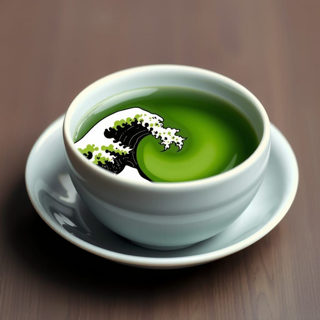 Serene Green Tea Wave in a Delicate Cup, Minimalist Japanese...