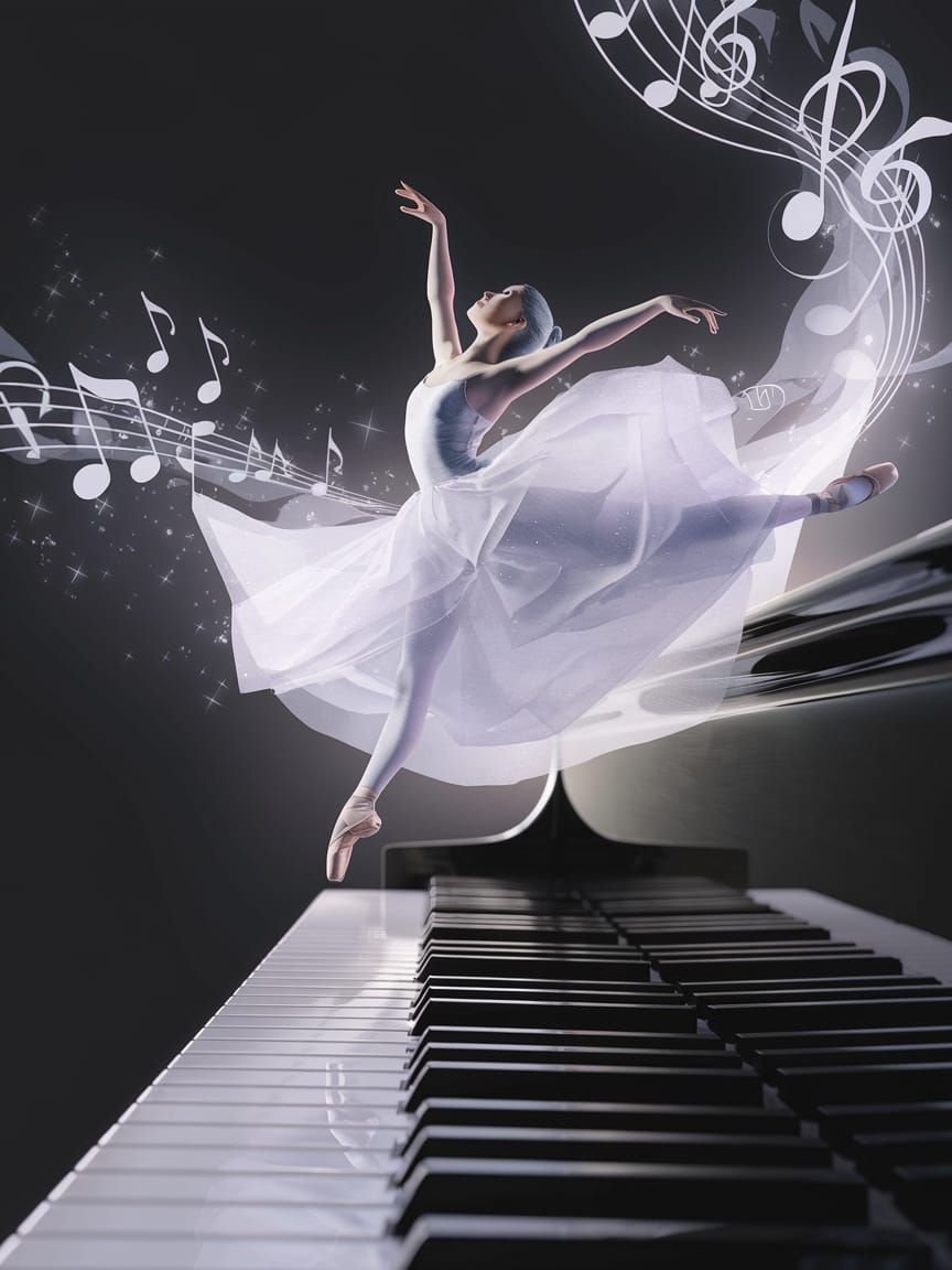 Ballerina's Watercolor Dance Above the Piano