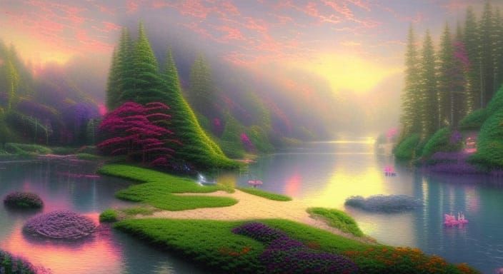 Ethereal Fantasy Lake in Hyperdetailed Style