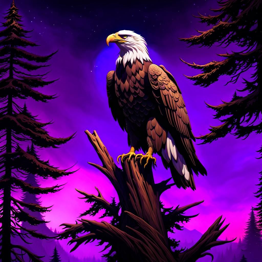 Eagle in Purple Landscape as Da Vinci Masterpiece