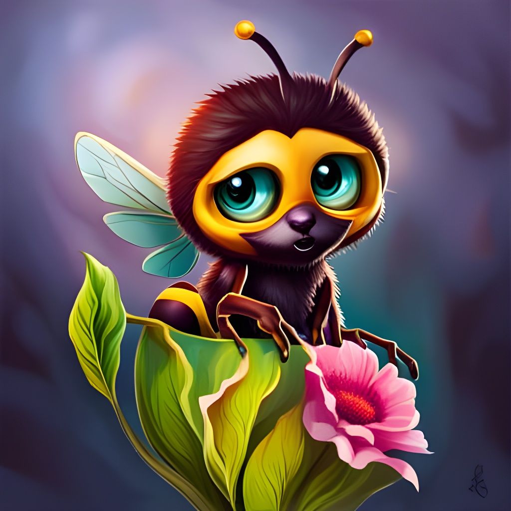 Sad Bee with Wilted Flower in Graffiti Style