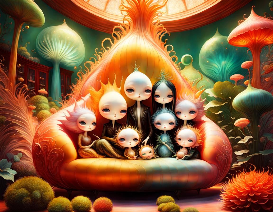 Creepy-Cute Alien Family Portrait in Alienpunk Style
