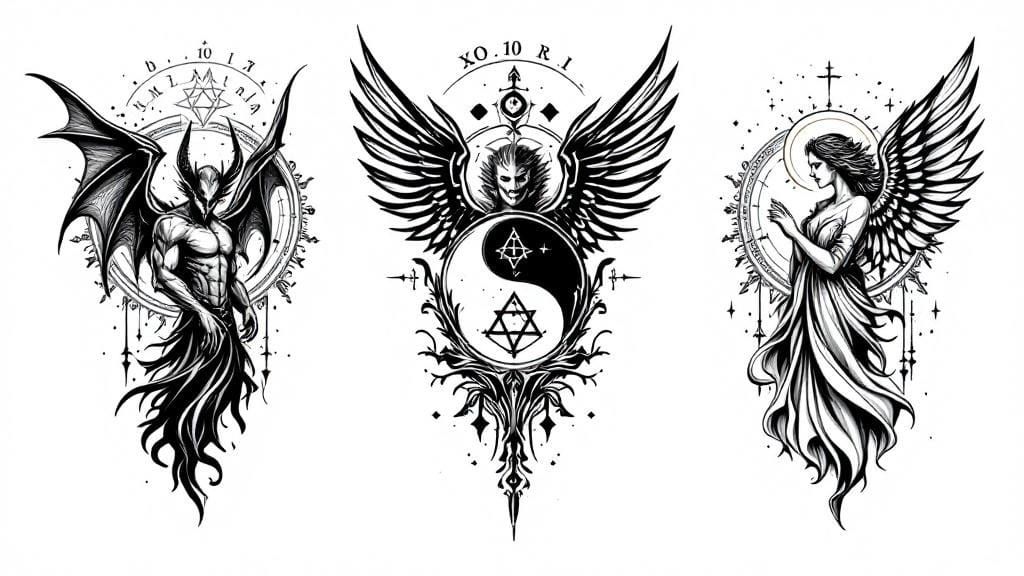Angel and Demon Tattoo Designs in Neo-Traditional Style