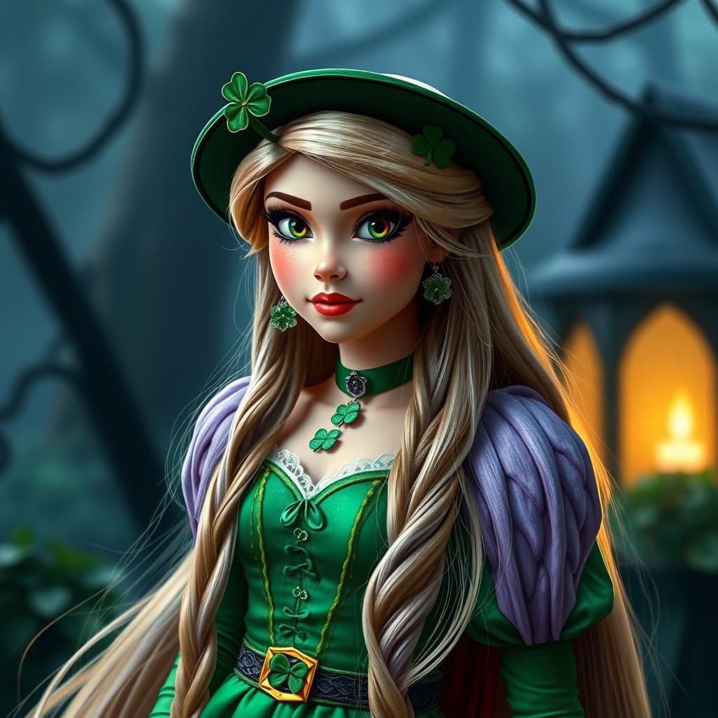 Rapunzel in Dark Disney St. Patricks Day Attire