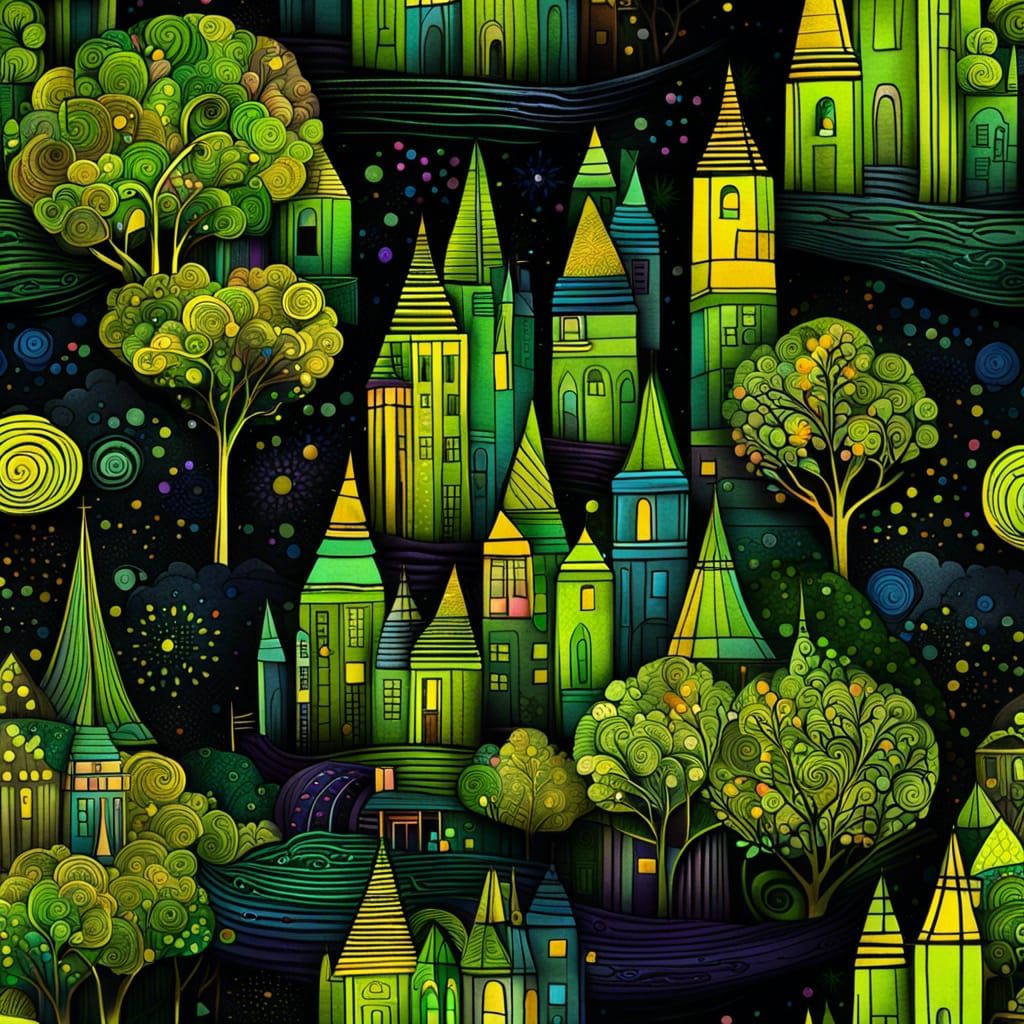 Festive Paper Cube City in Art Deco Style