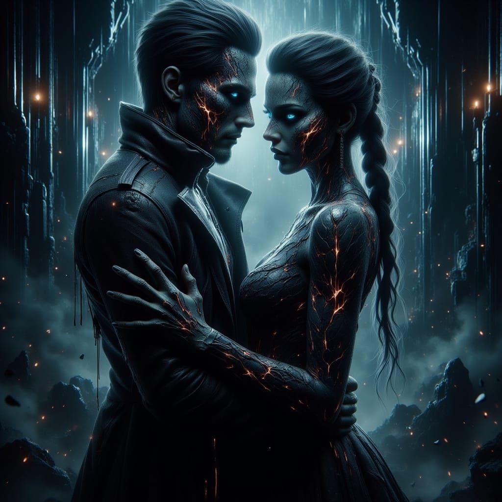 Dystopian Embrace: A Futuristic Couple in a Matrix-Inspired ...