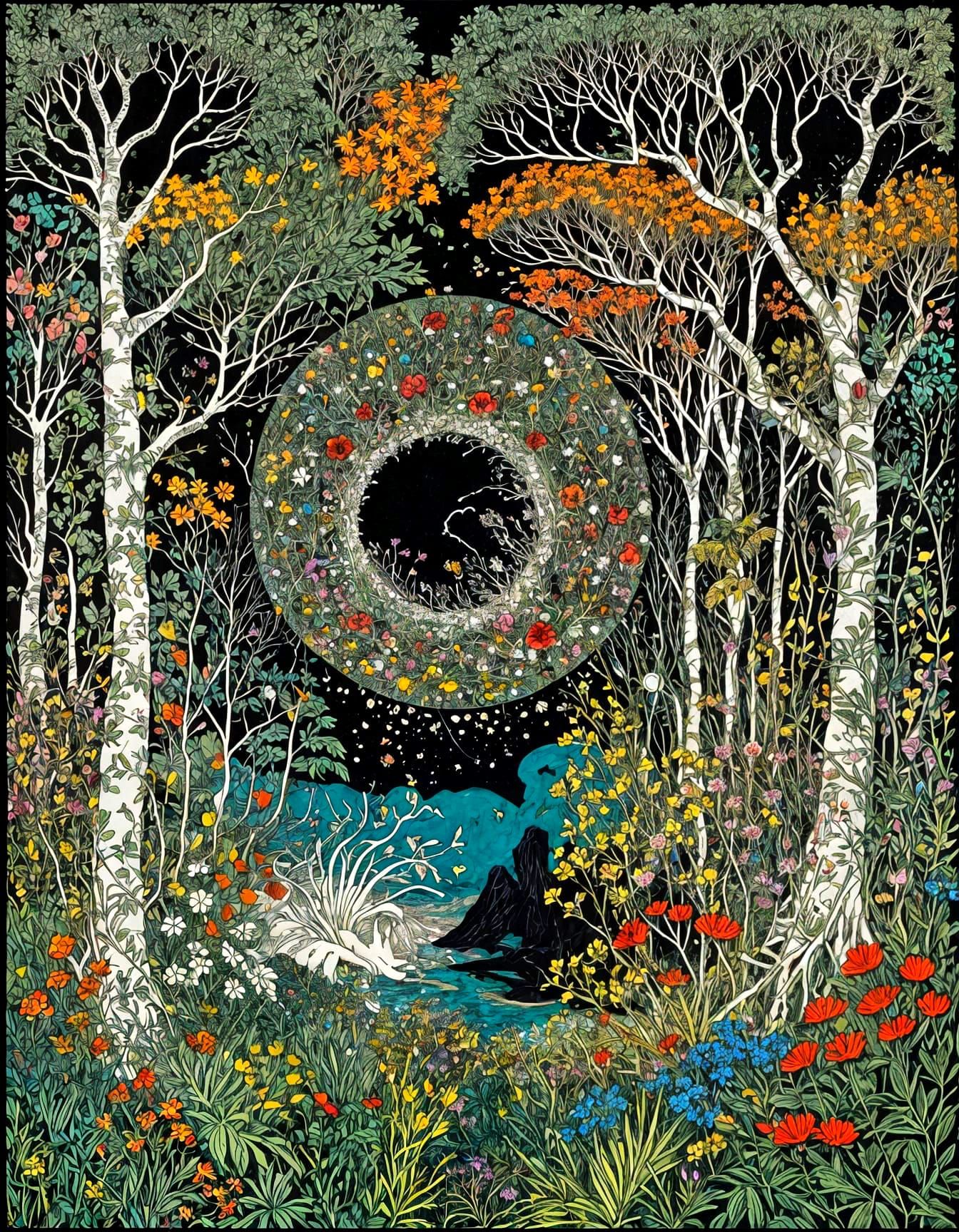 Psychedelic Jungle Explosion in Art Nouveau Style