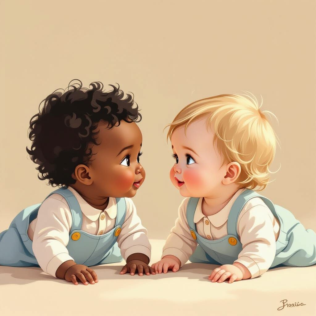 Adorable Babies in Matching Outfits, Storybook Style