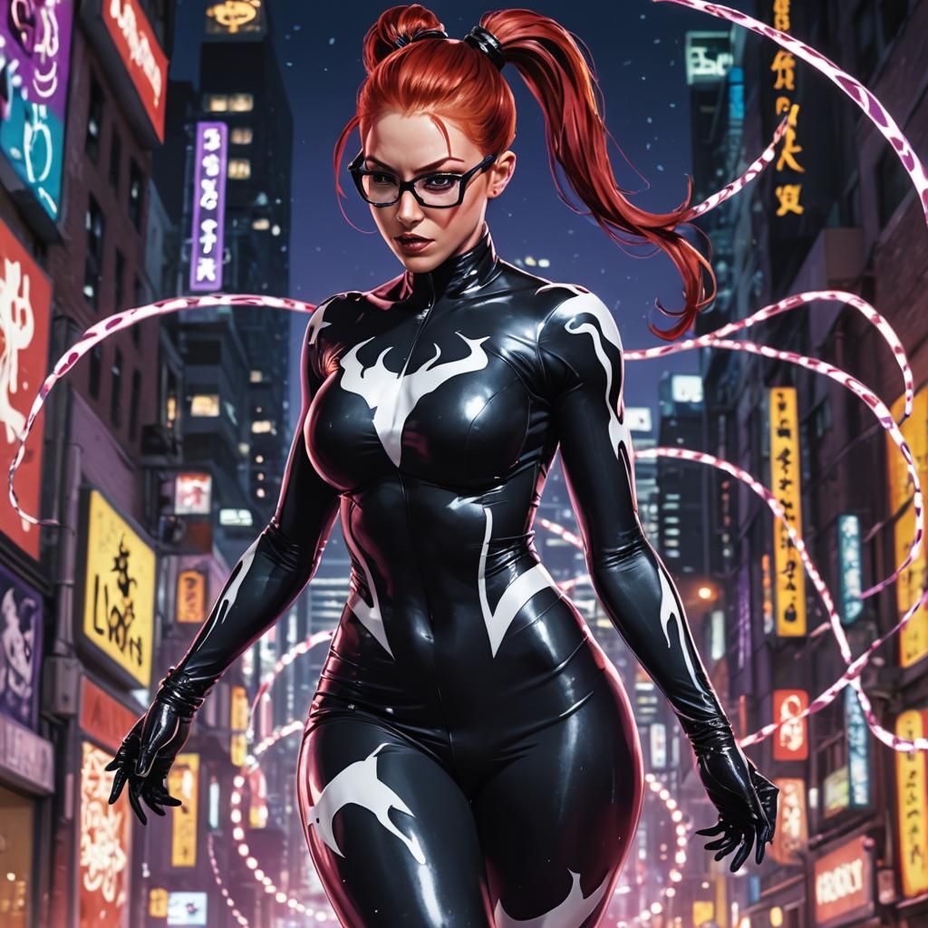 Dynamic Manga Scan of Woman in Latex Cosplay