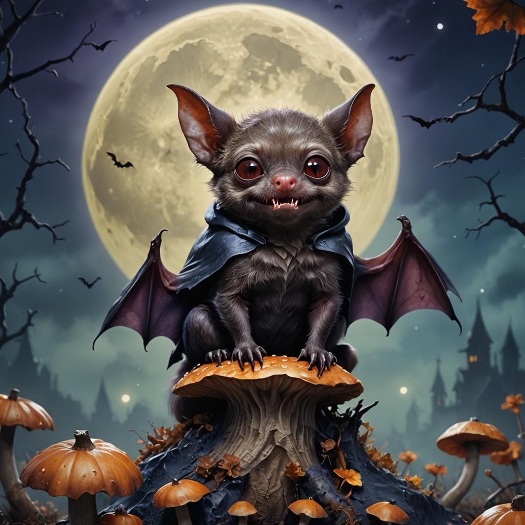 Cute Halloween Vampire Bat Portrait in Ethereal Lighting
